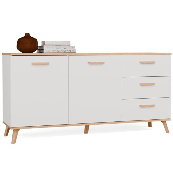 Dressoir OLYMPO 2D3S – 150 cm – Artisan eiken / Wit – 3 laden – 2 deuren