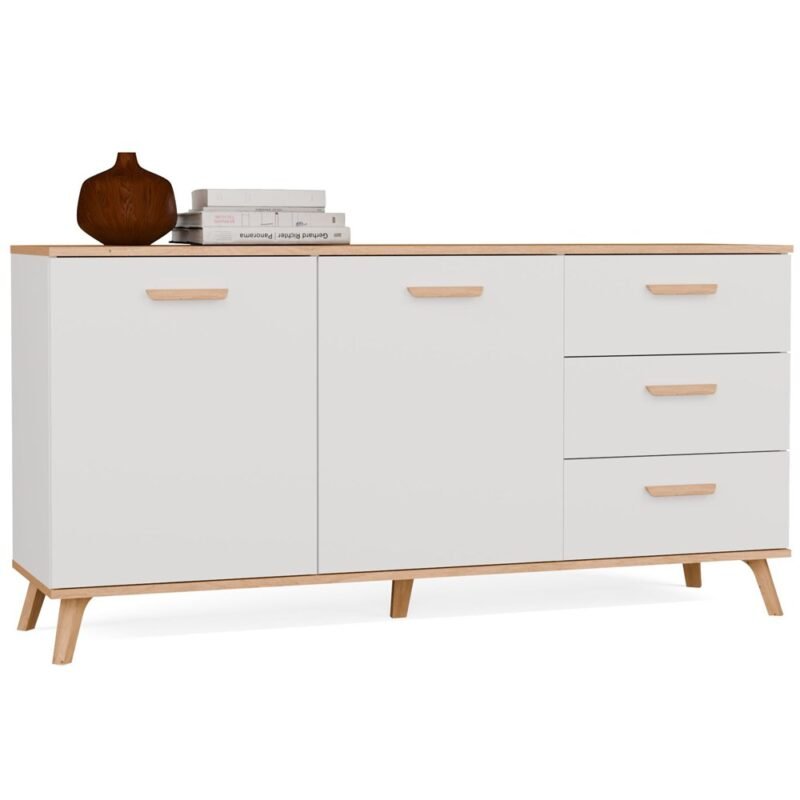 Dressoir OLYMPO 2D3S – 150 cm – Artisan eiken / Wit – 3 laden – 2 deuren