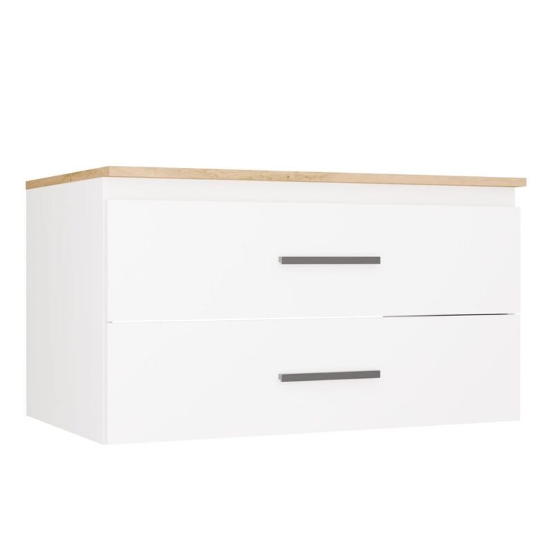Wastafelmeubel NEL 80 – Artisan eiken / Wit – 2 laden – hangend – met wastafel