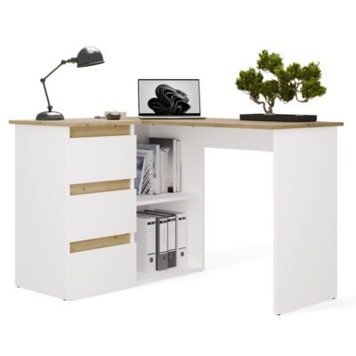 MINIATURKA Bureau NICEA – Wit / Artisan eiken – links