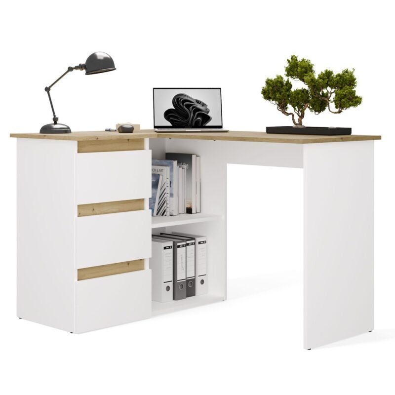 MINIATURKA Bureau NICEA – Wit / Artisan eiken – links