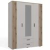 MINIATURKA Kledingkast AVA 150 – 150 cm – Evoke eiken / Kasjmier beige – 2 laden – met spiegel – geribbeld front