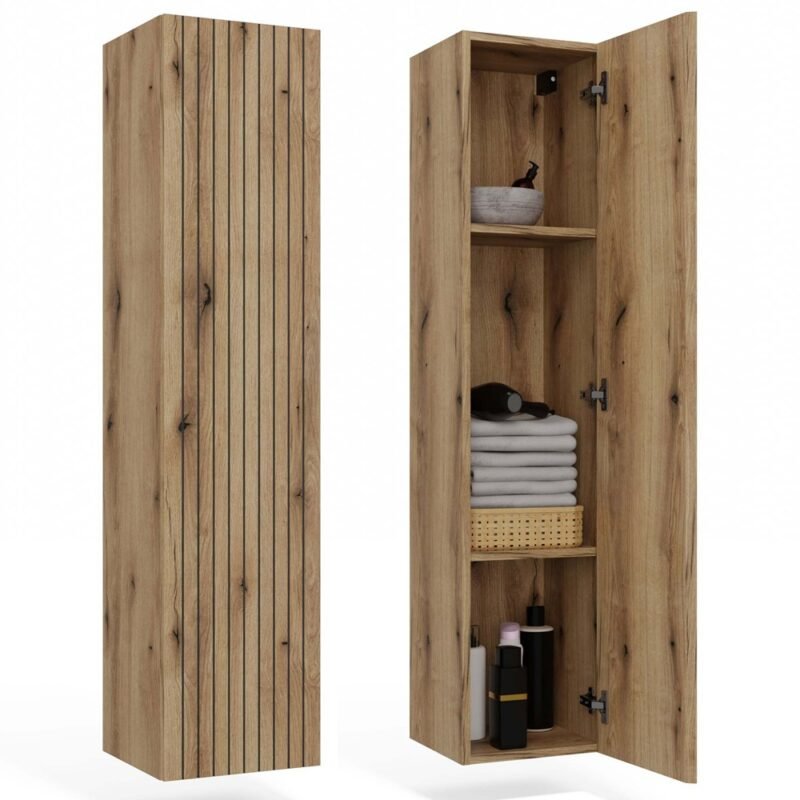 Badkamerkast TIGO 1D – Evoke eiken – hangend – geribbeld front