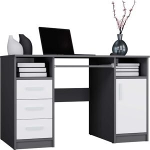 Bureau DELTA – 120 cm – Antraciet / Wit – 3 laden