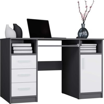 Bureau DELTA – 120 cm – Antraciet / Wit – 3 laden