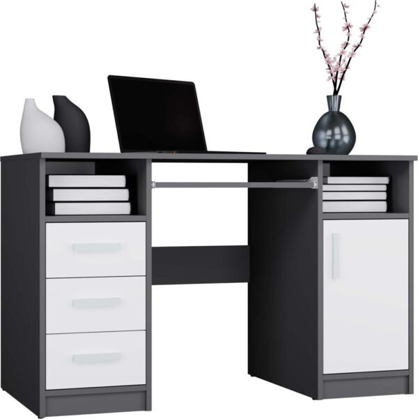 Bureau DELTA – 120 cm – Antraciet / Wit – 3 laden