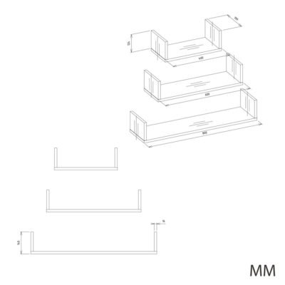 MOBI3PWYMIARY Wandplank MOBI 3P Komplet 3x – hangend