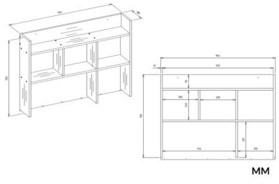 NADSTAWKA100CMWymiary Bureau MIJAS – Mat wit / Wit – 4 laden – 4 planken – links – met opzetstuk