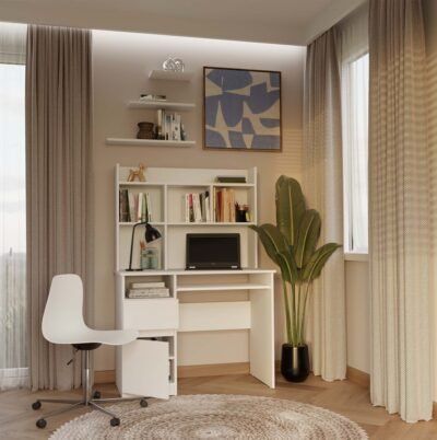 Bureau PORTO – Mat wit / Wit – rechts – met opzetstuk