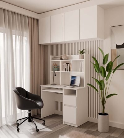 Bureau PORTO – Mat wit / Wit – rechts – met opzetstuk