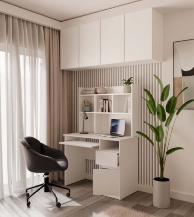 Bureau PORTO – Mat wit / Wit – rechts – met opzetstuk