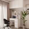 Bureau MIJAS – Mat wit / Wit – 4 laden – 4 planken – rechts – met opzetstuk