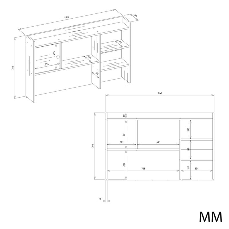 NDST120WYMIARY Rek 120 – 120 cm – 1 deur
