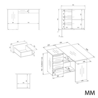 NICEA_LWYMIARYPPPP Bureau NICEA – Wit / Artisan eiken – links