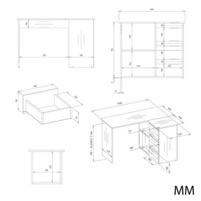 Bureau NICEA – Wit / Artisan eiken – rechts