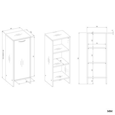 Badkamerkast NINA 1D – 1 deur – 3 planken