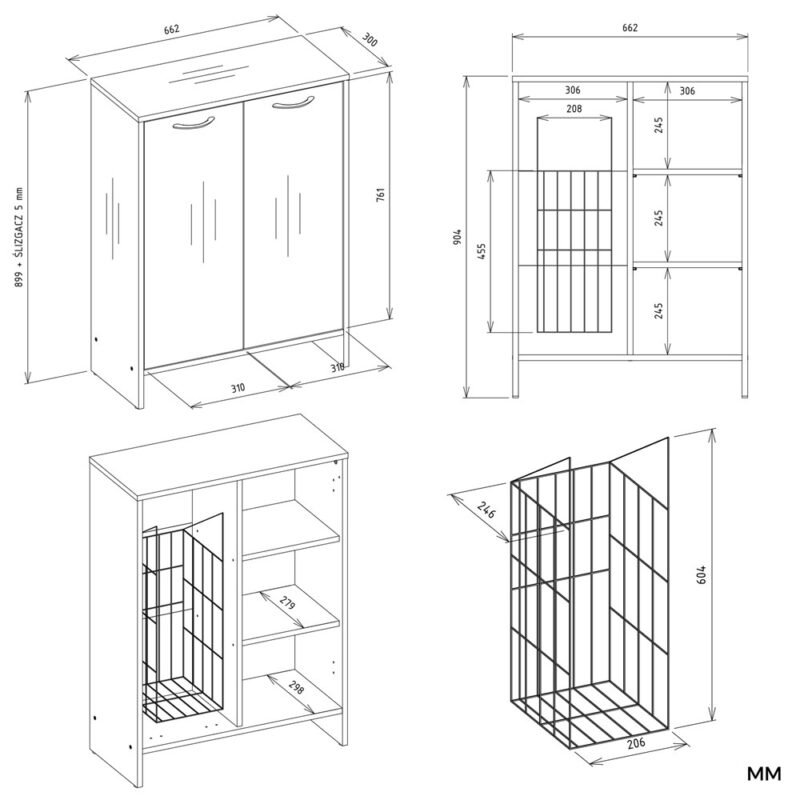 NINA1K1DWymiary Badkamerkast NINA 1K1D – 3 planken