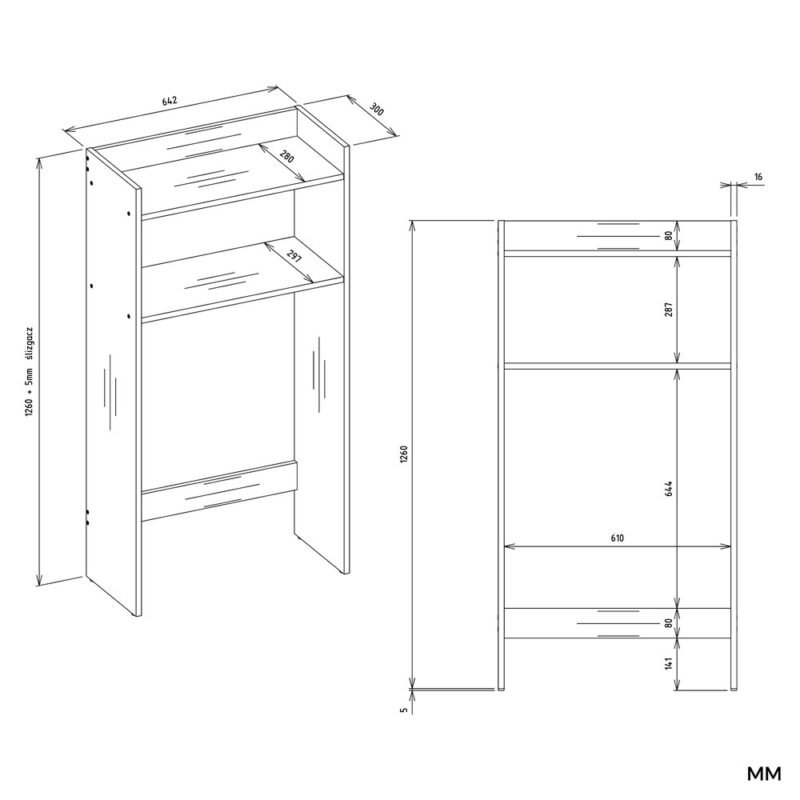 NINANPWYMIARY Wasmachinekast NINA NP – 2 planken – met opbergruimte
