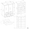 NINAW2D2P2SWymiary Badkamerkast NINA W2D2P2S – 2 laden – 2 deuren – 8 planken – hangend