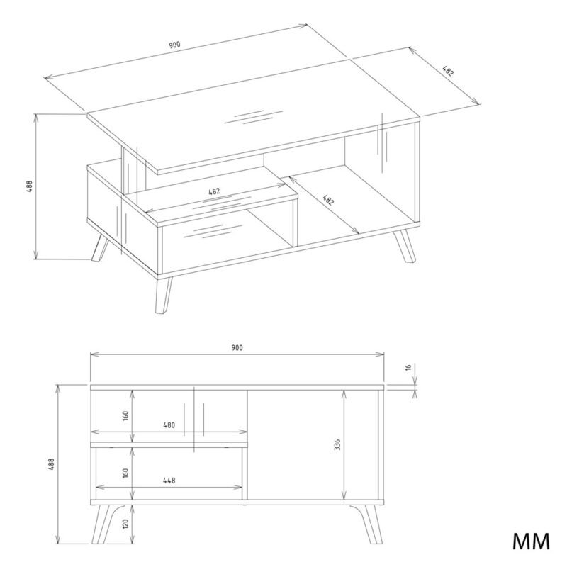 Tafel OLYMPO 1P – 90 × 49 × 48 cm – Artisan eiken / Wit