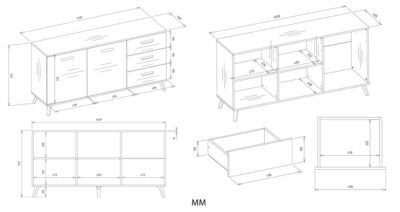 OLYMPO2D3SWYMIARY Dressoir OLYMPO 2D3S – 150 cm – Artisan eiken / Wit – 3 laden – 2 deuren