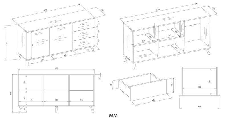 Dressoir OLYMPO 2D3S – 150 cm – Artisan eiken / Wit – 3 laden – 2 deuren