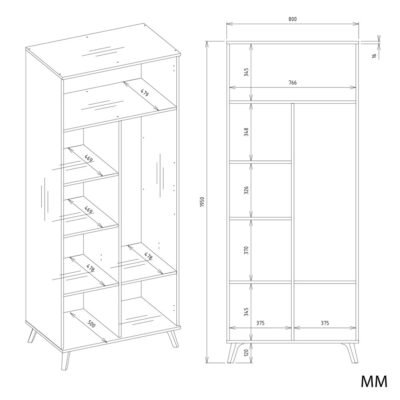 OLYMPO2DWYMIARY Kledingkast Ubraniowa OLYMPO 2D – 80 cm – Artisan eiken / Wit – 2 deuren