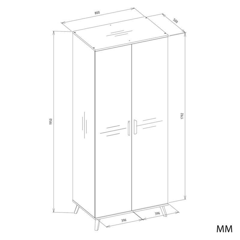 Kledingkast Ubraniowa OLYMPO 2D – 80 cm – Artisan eiken / Wit – 2 deuren