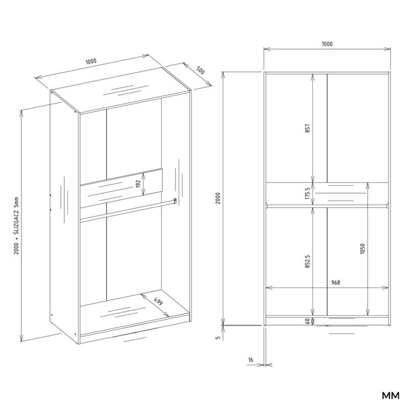 Garderobemeubel OPENO 2W – Wit