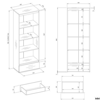 Rek PALERMO – Wit – 1 lade – 4 planken