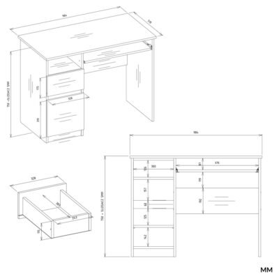 Bureau Komputerowe PORTO – 98,5 × 75 × 51 cm – links
