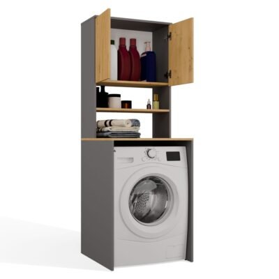 Wasmachinekast POLA MULTI – Artisan eiken / Antraciet – met opbergruimte