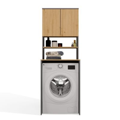 Wasmachinekast POLA MULTI – Artisan eiken / Antraciet – met opbergruimte