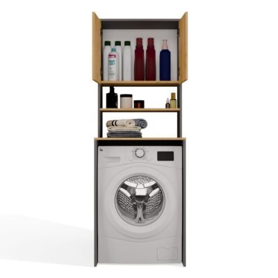 Wasmachinekast POLA MULTI – Artisan eiken / Antraciet – met opbergruimte