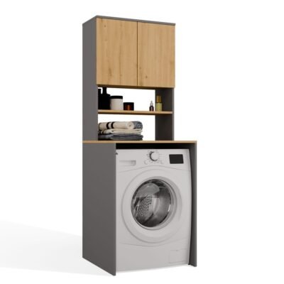 Wasmachinekast POLA MULTI – Artisan eiken / Antraciet – met opbergruimte