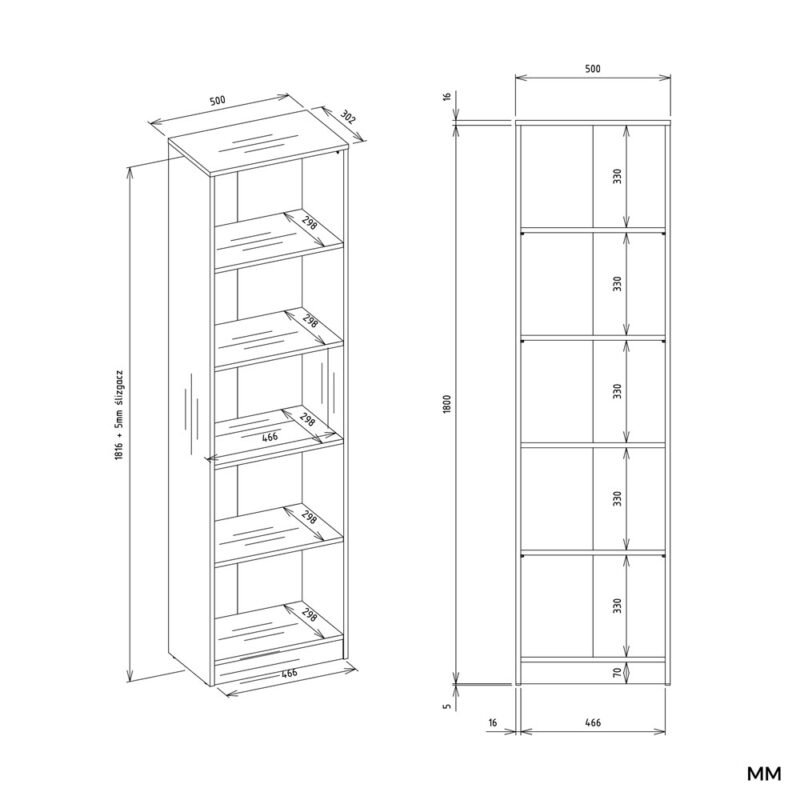 Rek R50 – Artisan eiken / Zwart – 5 planken