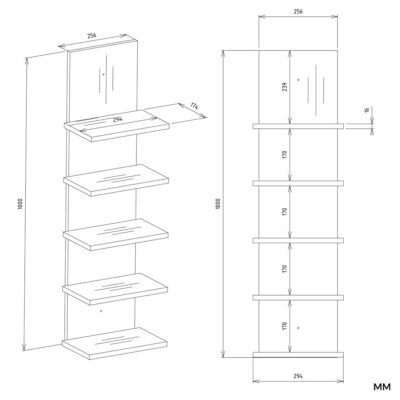 R5PRegalWymiary Wandplank R5P 5 – 5 planken – hangend