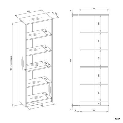 Rek R60 – Artisan eiken / Zwart – 5 planken