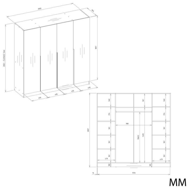 SENSO4DSZAFAWYMIARY Kledingkast SENSO 4D 200 – 200 cm – Kasjmier beige – 4 deuren