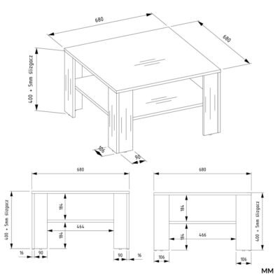 SQUARESTOLIKWymiary Tafel SQUARE – Artisan eiken / Zwart