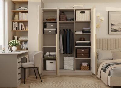 Kledingkast SENSO 3D 150 – 150 cm – Kasjmier beige – 3 deuren