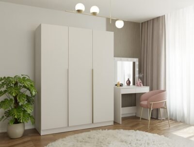 Kledingkast SENSO 3D 150 – 150 cm – Kasjmier beige – 3 deuren