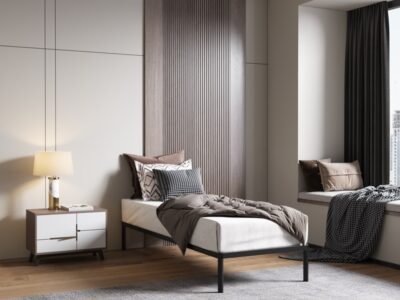 Metalen bedframe met houten lattenbodem 80 × 200 cm – Zwart