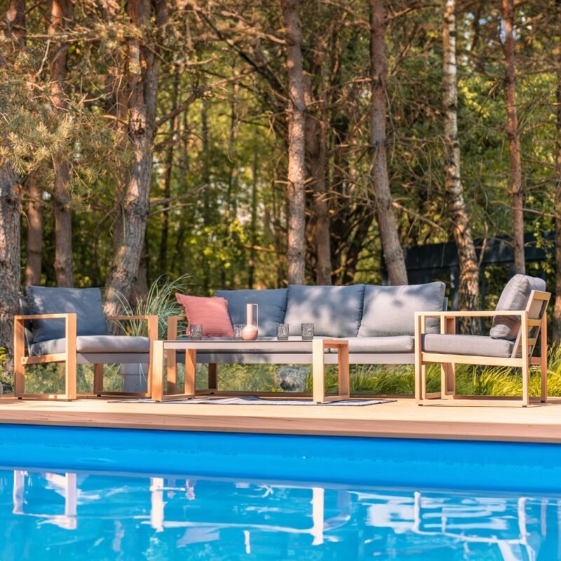 Tuinset DUISBURG Sofa Fotel Stolik – Antraciet / Bruin