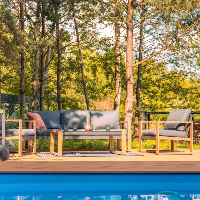 Tuinset DUISBURG Sofa Fotel Stolik – Antraciet / Bruin