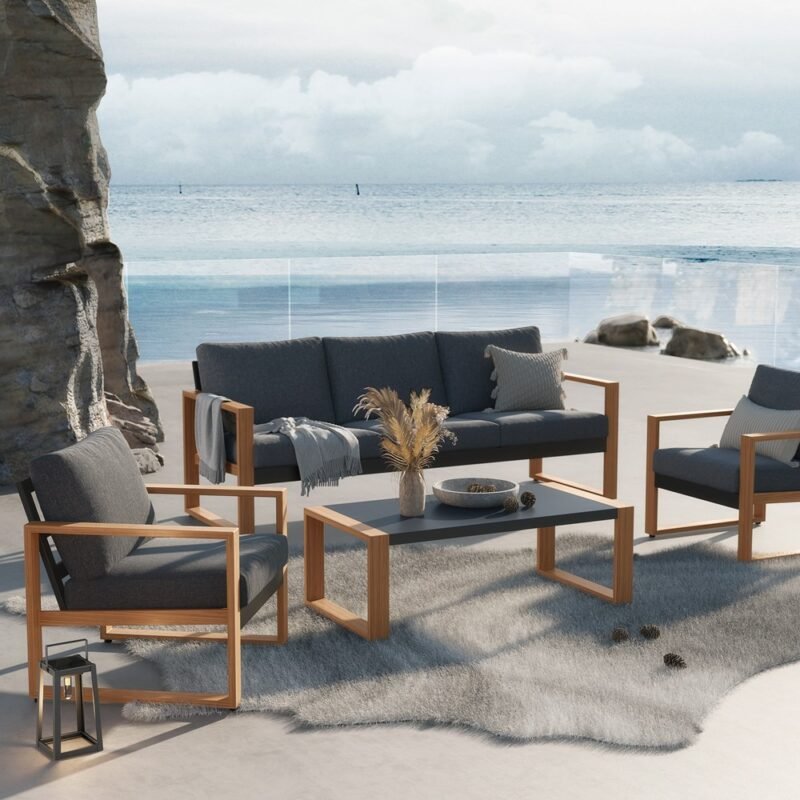 Tuinset DUISBURG Sofa Fotel Stolik – Antraciet / Bruin