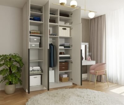 Kledingkast SENSO 3D – 250 cm – Kasjmier / Zwart – met opzetstuk