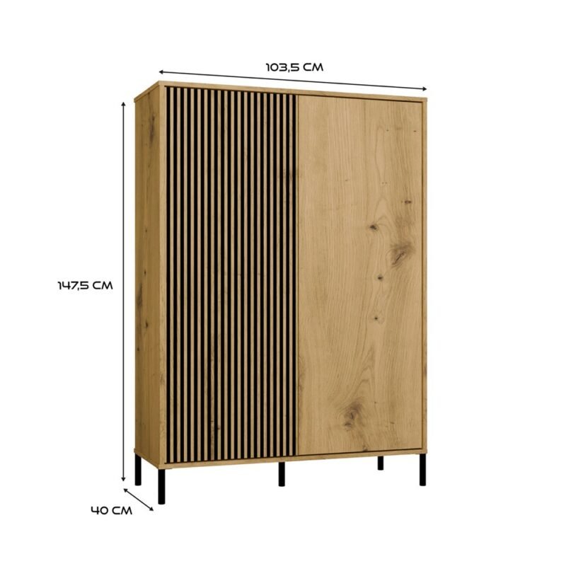 Witrynawymiar Vitrinekast KAMARO 2DD SLIM/GADKI – Artisan eiken – geribbeld front