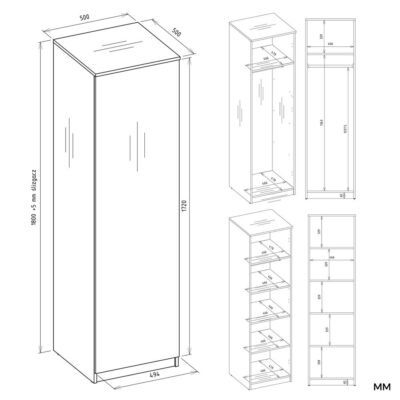 Wymiary2 Garderobemeubel SD 50 – met opzetstuk