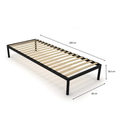Metalen bedframe met houten lattenbodem 80 × 200 cm – Zwart